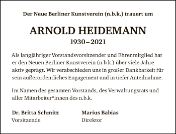 Traueranzeige von Arnold Heidemann von Tagesspiegel