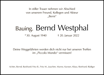 Traueranzeige von Bernd Westphal von Tagesspiegel