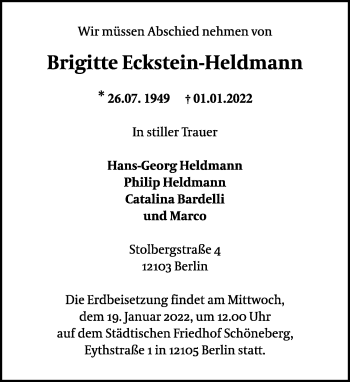 Traueranzeige von Brigitte Eckstein-Heldmann von Tagesspiegel