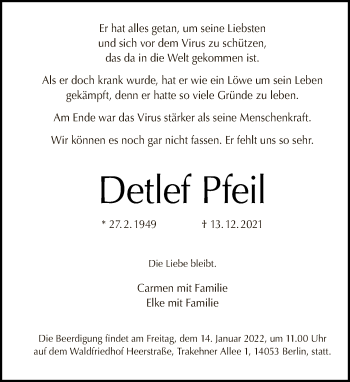 Traueranzeige von Detlef Pfeil von Tagesspiegel