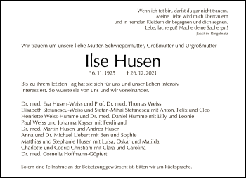 Traueranzeige von Ilse Husen von Tagesspiegel