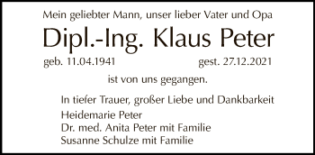 Traueranzeige von Klaus Peter von Tagesspiegel