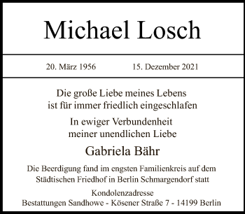 Traueranzeige von Michael Losch von Tagesspiegel