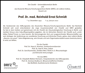 Traueranzeige von Reinhold Ernst Schmidt von Tagesspiegel