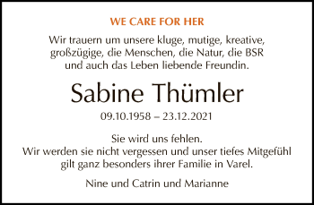 Traueranzeige von Sabine Thümler von Tagesspiegel