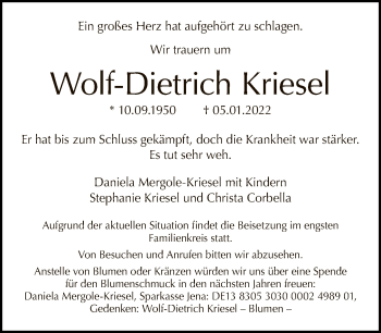 Traueranzeige von Wolf-Dietrich Kriesel von Tagesspiegel