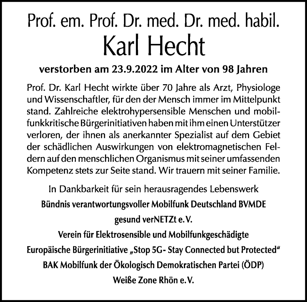  Traueranzeige für Karl Hecht vom 16.10.2022 aus Tagesspiegel