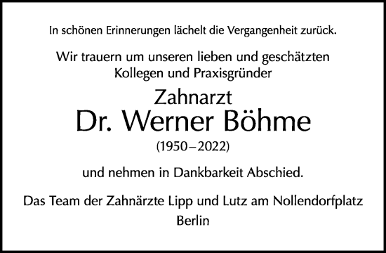 Traueranzeige von Werner Böhme von Tagesspiegel