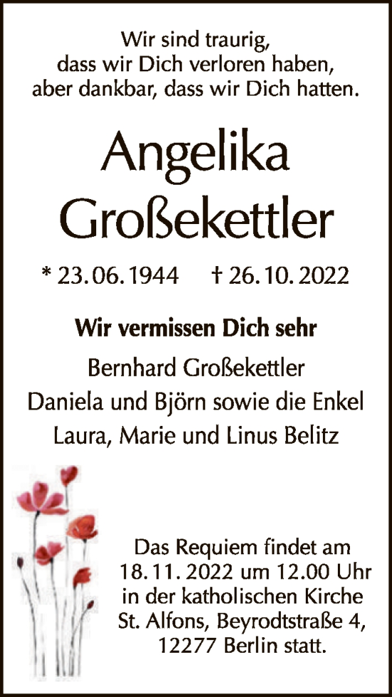 Traueranzeige von Angelika Großekettler von Tagesspiegel