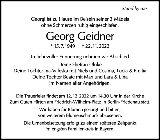 Traueranzeige von Georg Geidner von Tagesspiegel