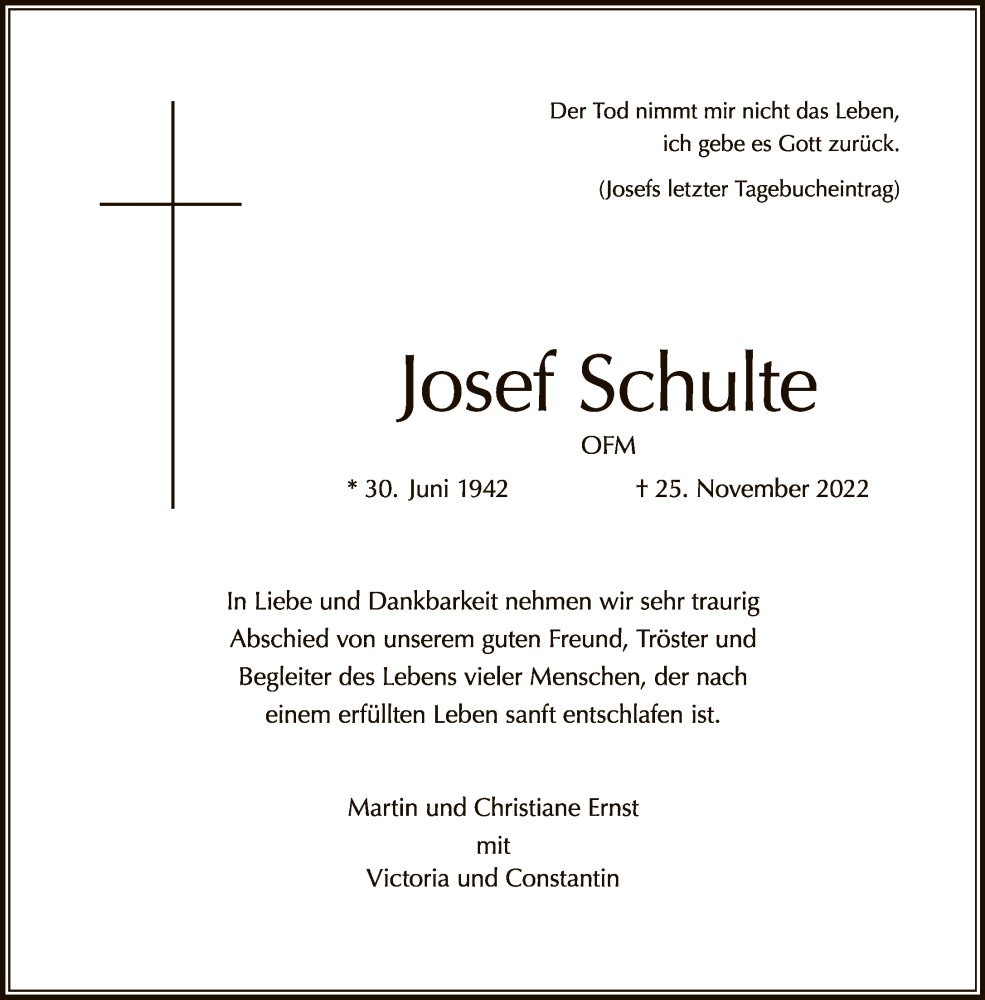  Traueranzeige für Josef Schulte vom 27.11.2022 aus Tagesspiegel