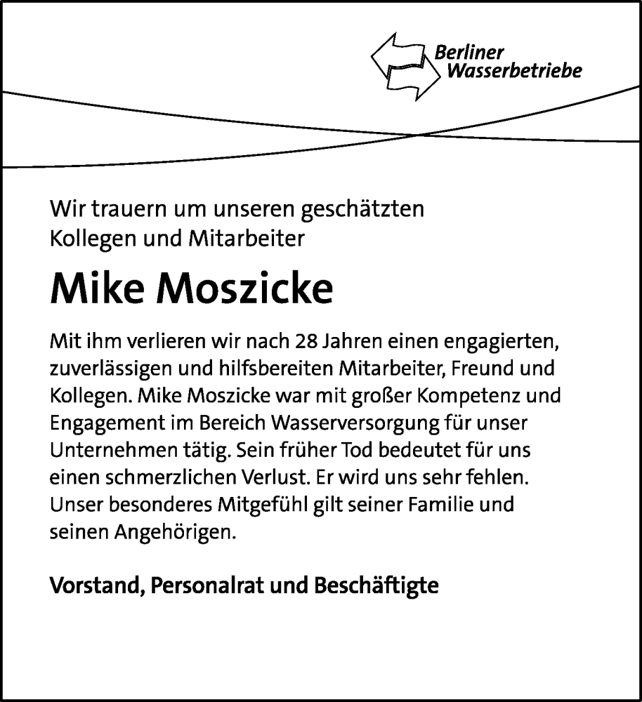  Traueranzeige für Mike Moszicke vom 27.11.2022 aus Tagesspiegel