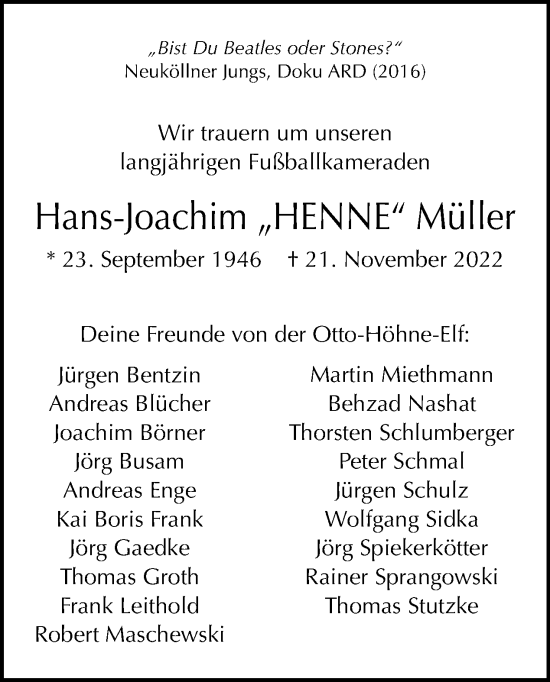 Traueranzeige von Hans-Joachim Müller von Tagesspiegel