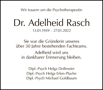 Traueranzeige von Adelheid Rasch von Tagesspiegel