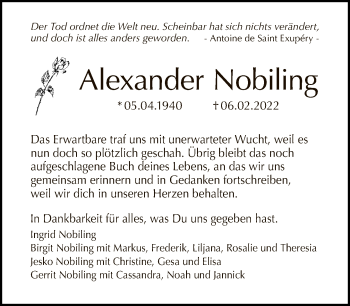 Traueranzeige von Alexander Nobiling von Tagesspiegel