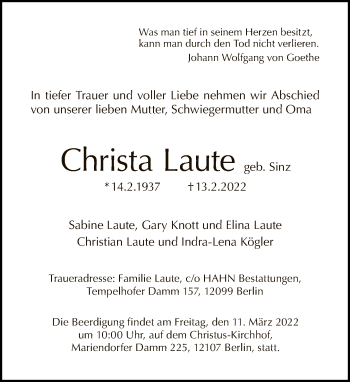 Traueranzeige von Christian Laute von Tagesspiegel