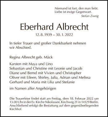 Traueranzeige von Eberhard Albrecht von Tagesspiegel