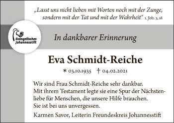 Traueranzeige von Eva Schmidt-Reiche von Tagesspiegel