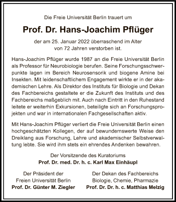 Traueranzeige von Hans-Joachim Pflüger von Tagesspiegel