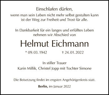 Traueranzeige von Helmut Eichmann von Tagesspiegel