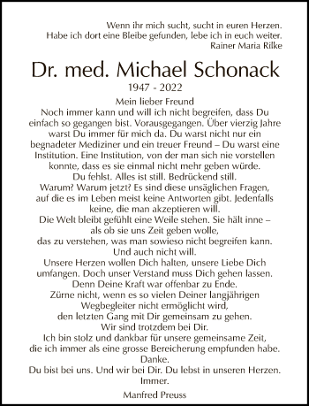 Traueranzeige von Michael Schonack von Tagesspiegel