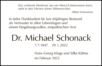 Traueranzeige von Michael Schonack von Tagesspiegel