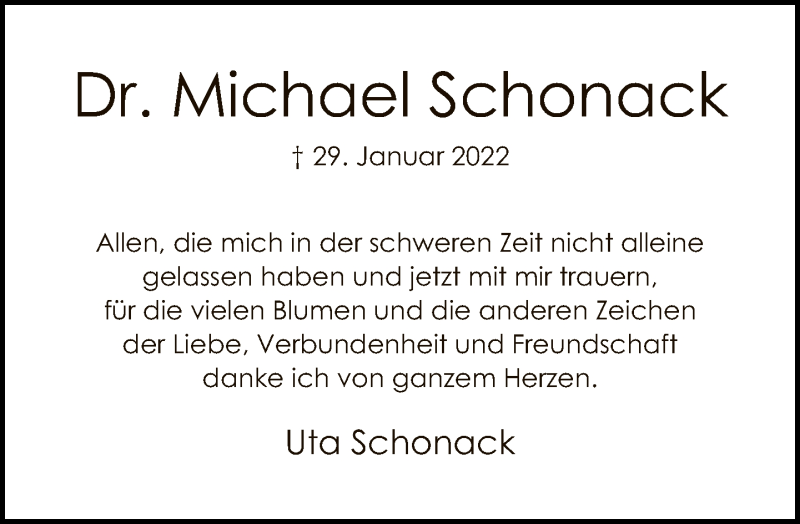  Traueranzeige für Michael Schonack vom 27.02.2022 aus Tagesspiegel