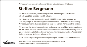 Traueranzeige von Steffen Bergmann von Tagesspiegel