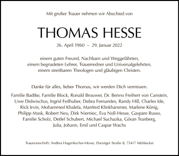 Traueranzeige von Thomas Hesse von Tagesspiegel