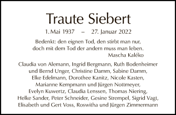 Traueranzeige von Traute Siebert von Tagesspiegel