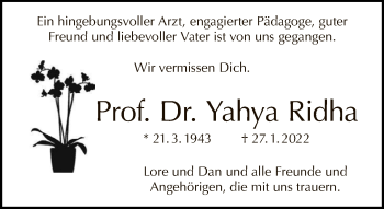 Traueranzeige von Yahya Ridha von Tagesspiegel