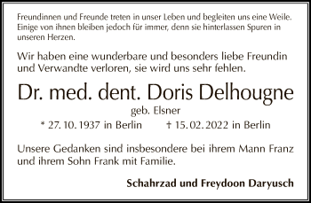 Traueranzeige von Doris Delhougne von Tagesspiegel