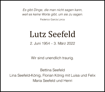 Traueranzeige von Lutz Seefeld von Tagesspiegel