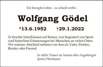 Traueranzeige von Wolfgang Gödel von Tagesspiegel