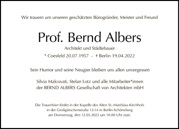 Traueranzeige von Bernd Albers von Tagesspiegel