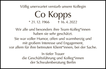 Traueranzeige von Co Kopps von Tagesspiegel