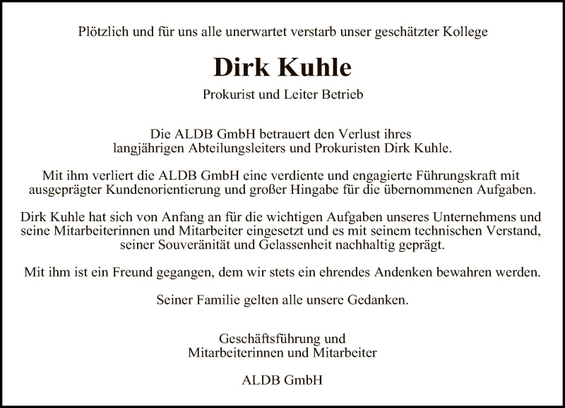  Traueranzeige für Dirk Kuhle vom 24.04.2022 aus Tagesspiegel