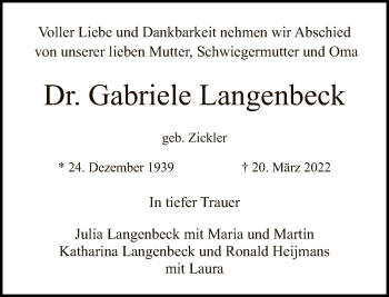 Traueranzeige von Gabriele Langenbeck von Tagesspiegel