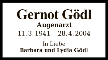 Traueranzeige von Gernot Gödl von Tagesspiegel