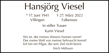 Traueranzeige von Hansjörg Viesel von Tagesspiegel