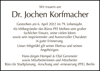 Traueranzeige von Jochen Korfmacher von Tagesspiegel