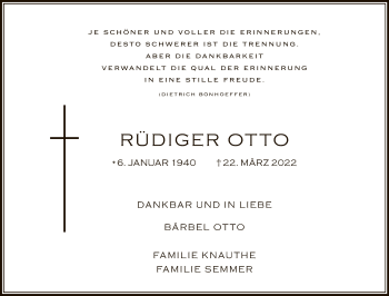 Traueranzeige von Rüdiger Otto von Tagesspiegel