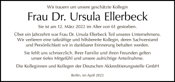 Traueranzeige von Ursula Ellerbeck von Tagesspiegel