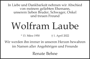 Traueranzeige von Wolfram Laube von Tagesspiegel