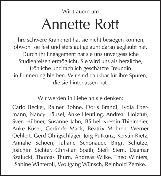Traueranzeige von Annette Rott von Tagesspiegel