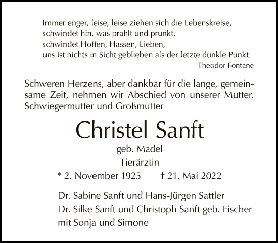 Traueranzeige von Christel Sanft von Tagesspiegel