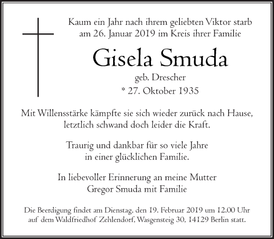 Traueranzeige von Gisela Smuda von Tagesspiegel