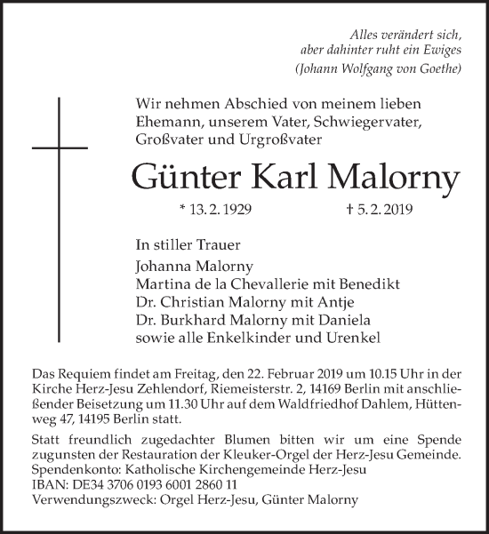 Traueranzeige von Günter Karl Malorny von Tagesspiegel