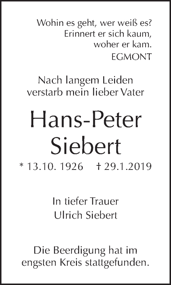 Traueranzeige von Hans-Peter Siebert von Tagesspiegel