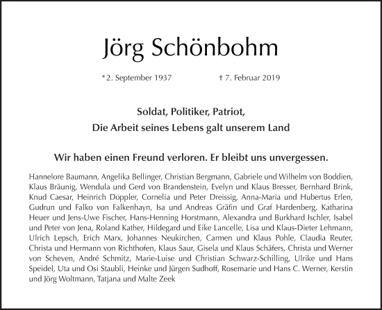 Traueranzeige von Jörg Schönbohm von Tagesspiegel